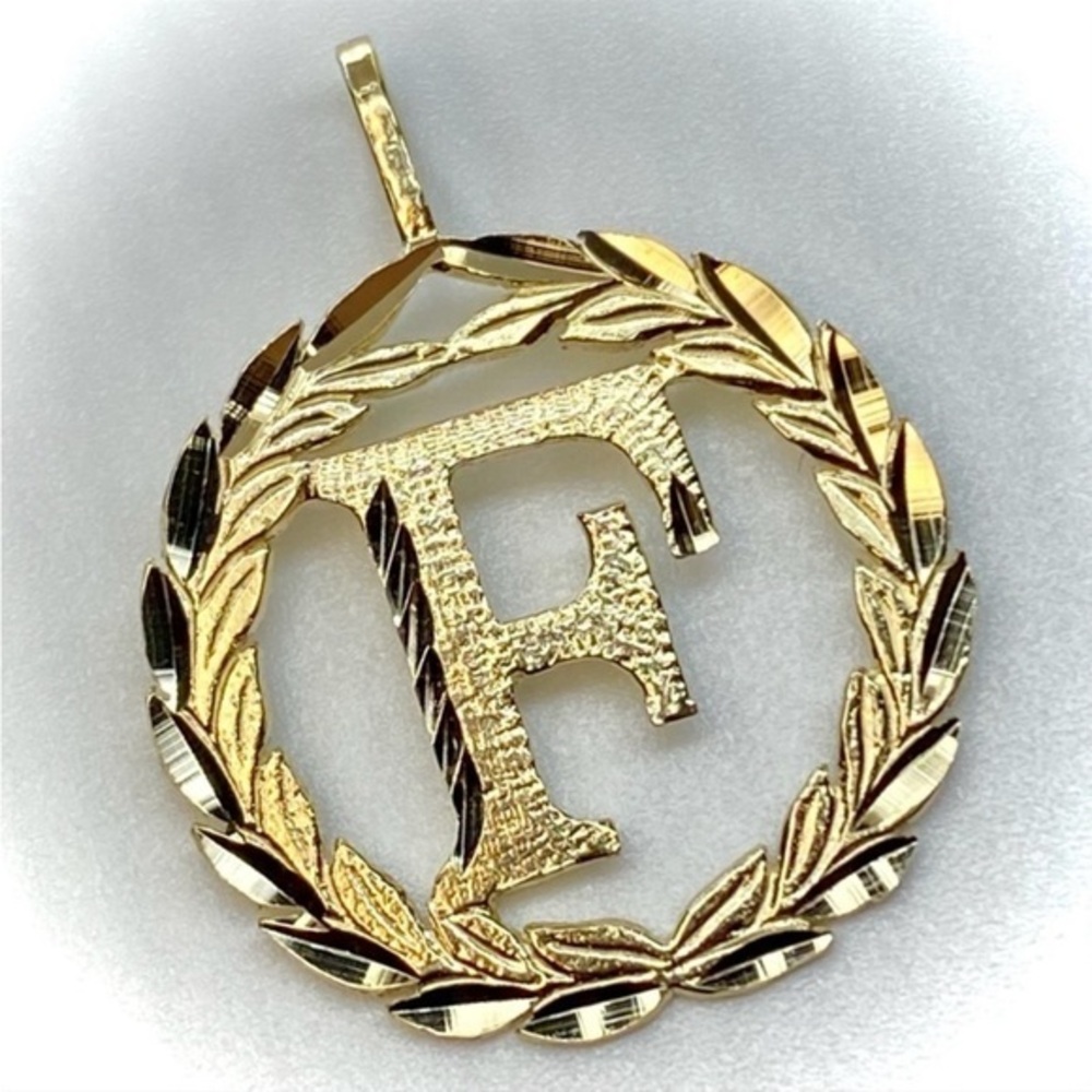 14K Yellow Gold F Initial Wreath Pendant F initial